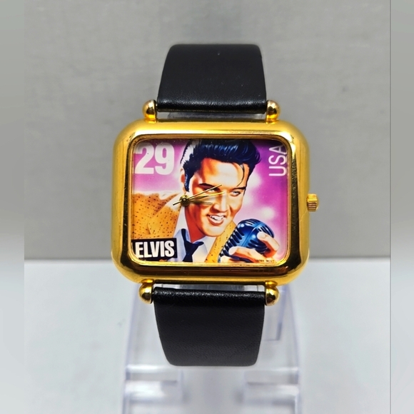 1992 Elvis Presley 29 Cent Stamp USPS Gold Tone Quartz Watch New Battery Working - Picture 1 of 11